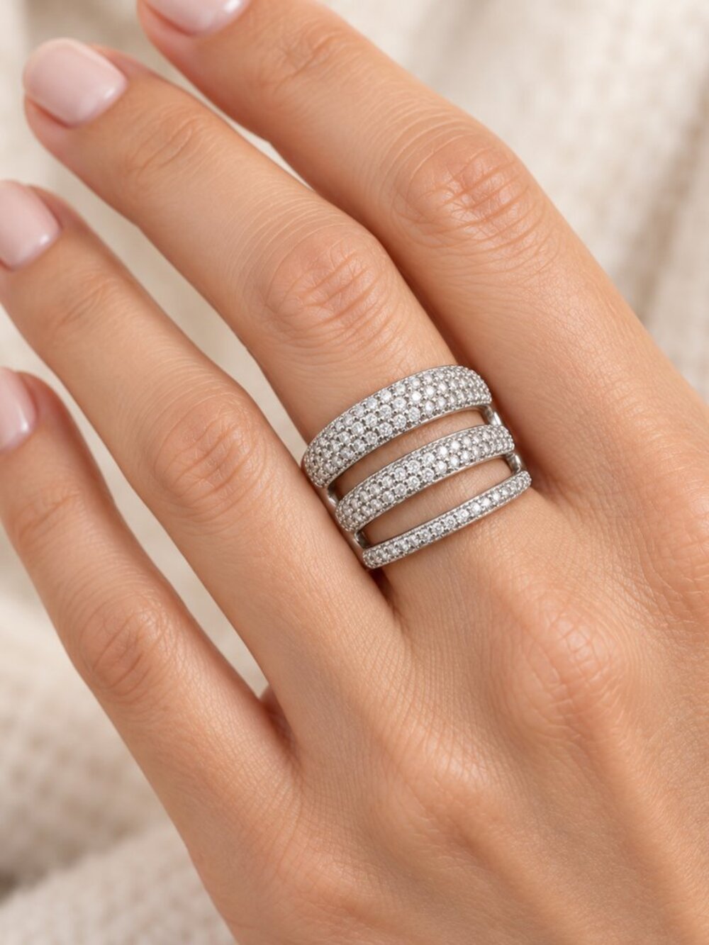 nOir Silver Pavé Multi-Band Wrap Ring NWT Sz7